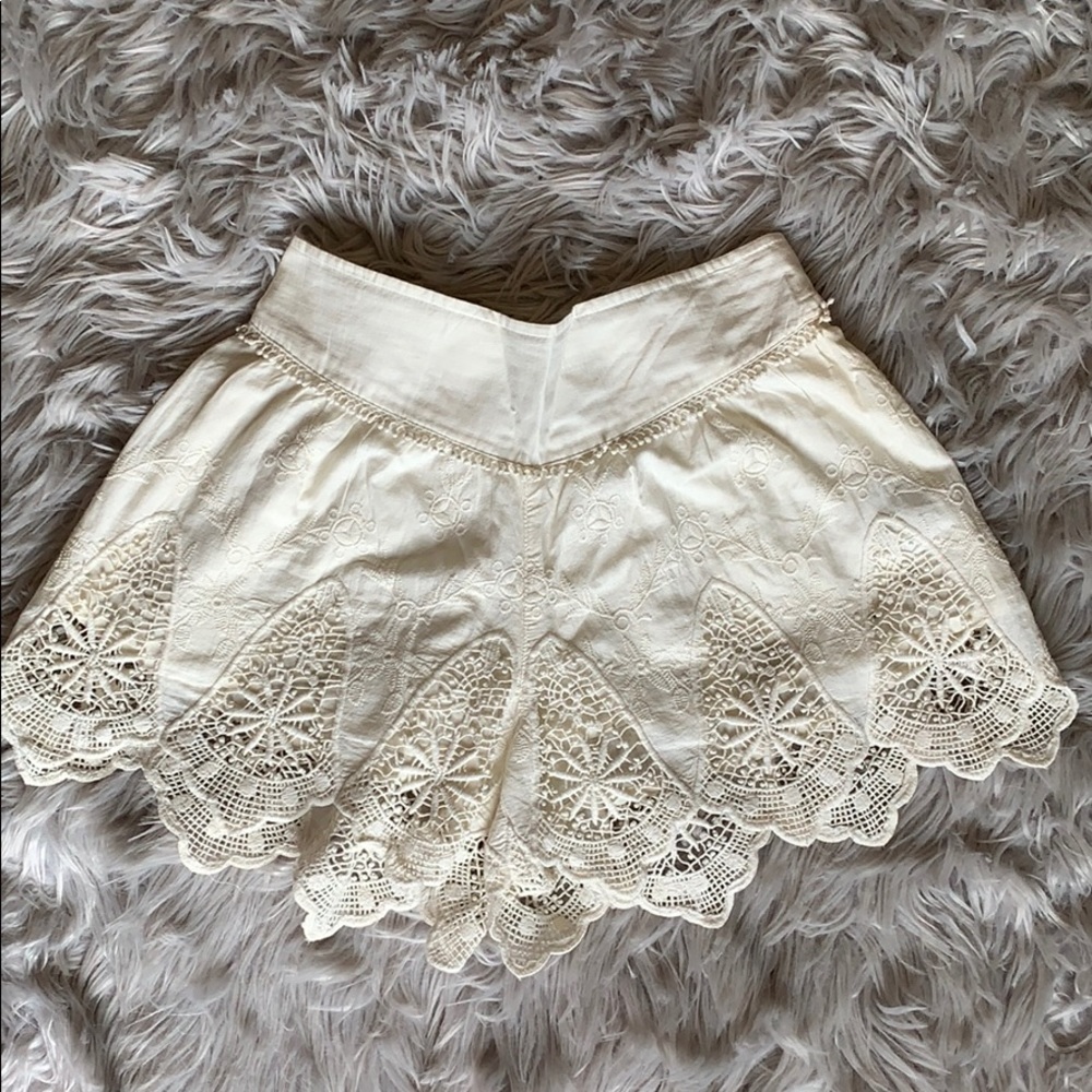 ivory embroidered stretch shorts